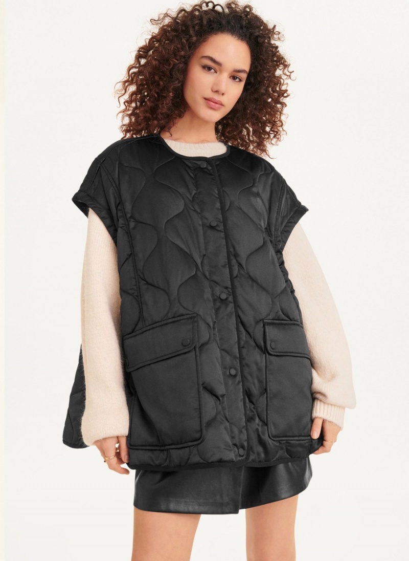 Black Dkny Oversized Satin Quilted Box Women's Jackets | G1729959
