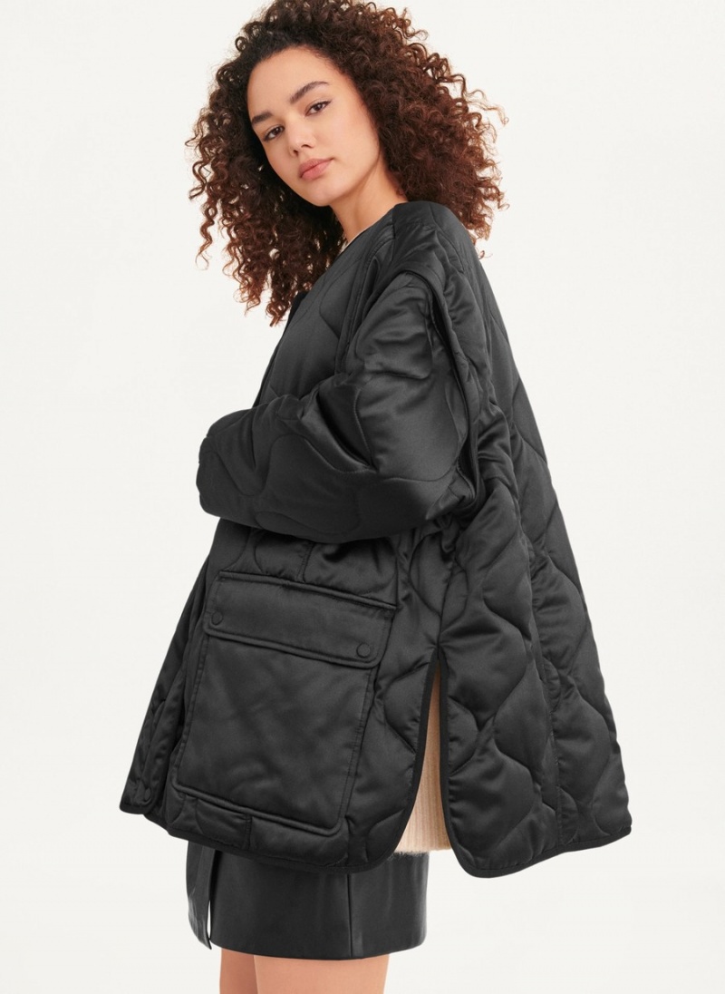 Black Dkny Oversized Satin Quilted Box Women's Jackets | G1729959