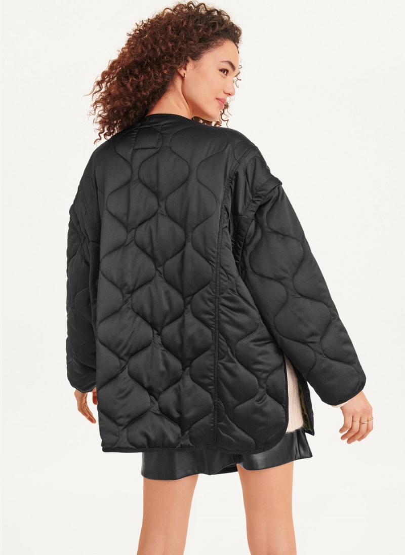 Black Dkny Oversized Satin Quilted Box Women's Jackets | G1729959
