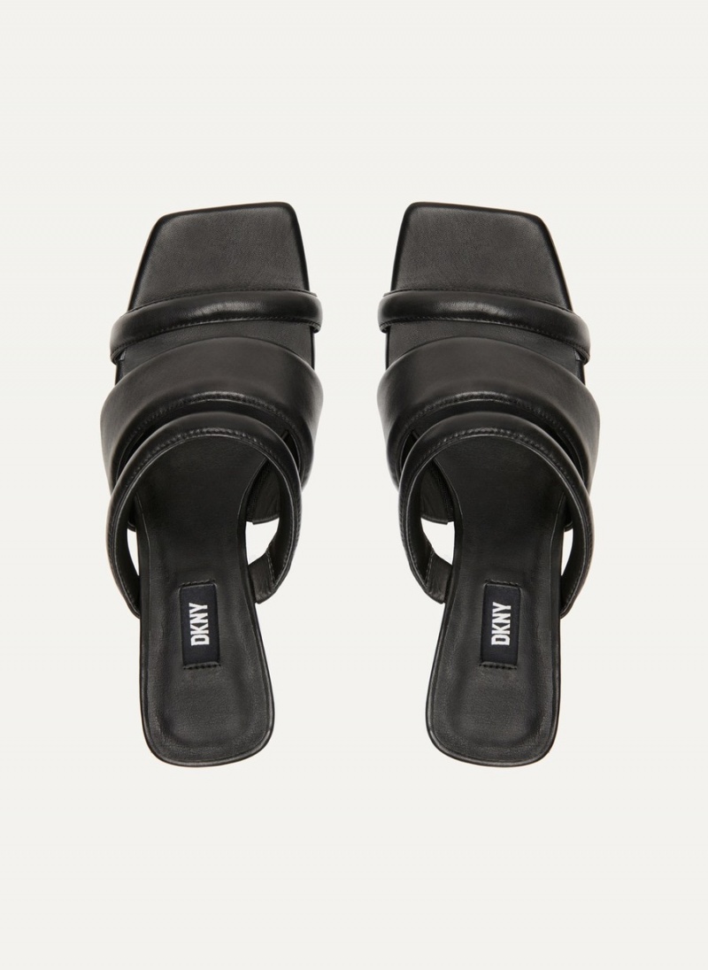Black Dkny Puffy Multi Strap Women's Mules | B3771117