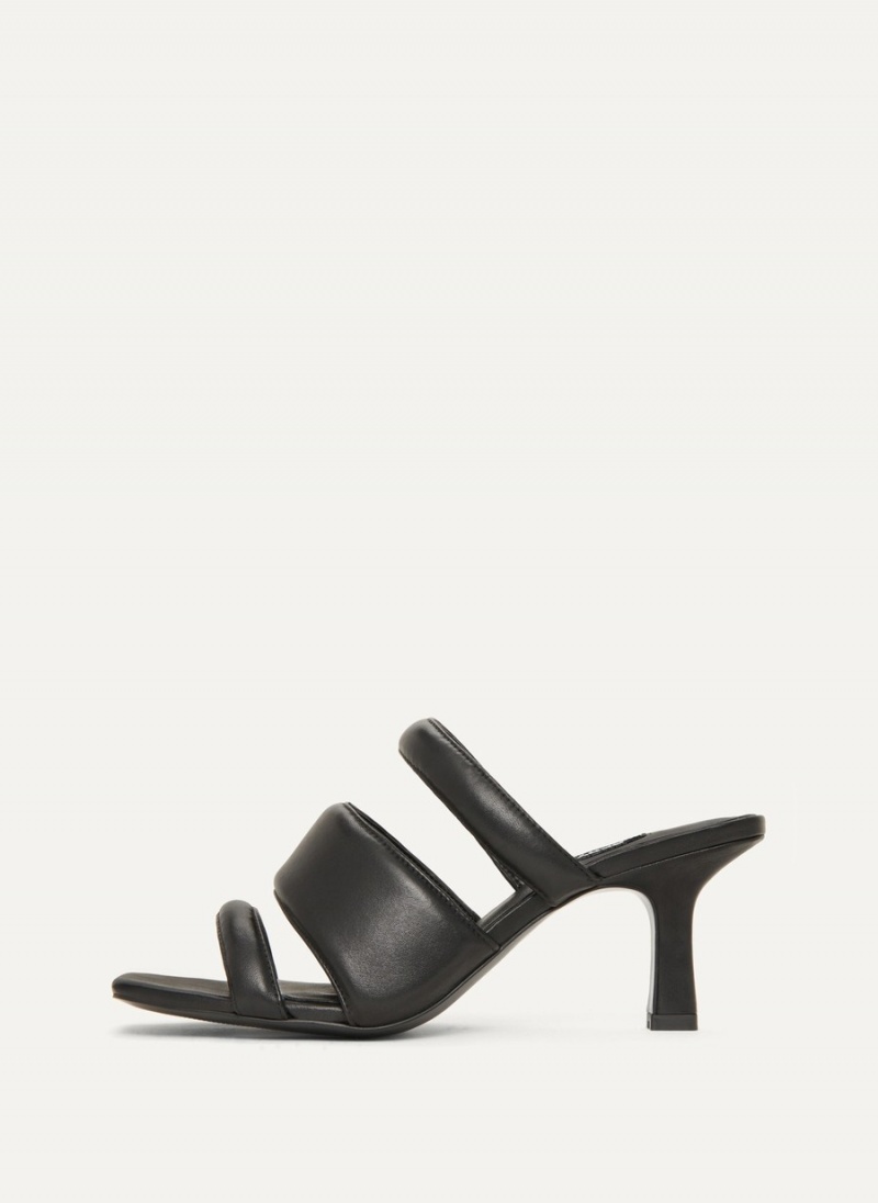 Black Dkny Puffy Multi Strap Women\'s Mules | B3771117