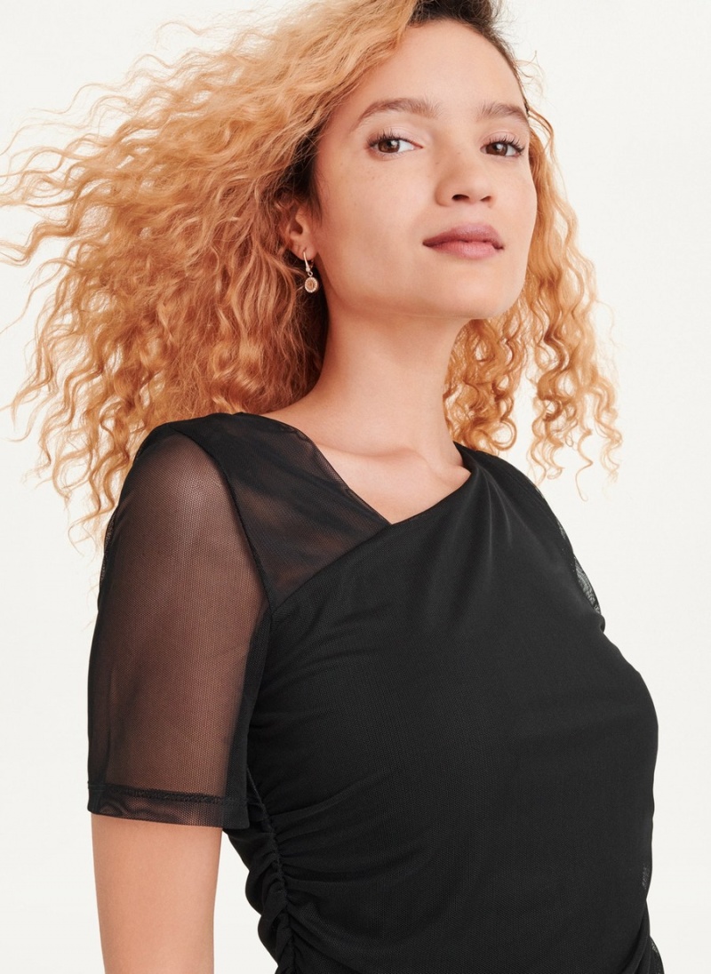 Black Dkny Short Sleeve Mesh Women's Dress | V0422290