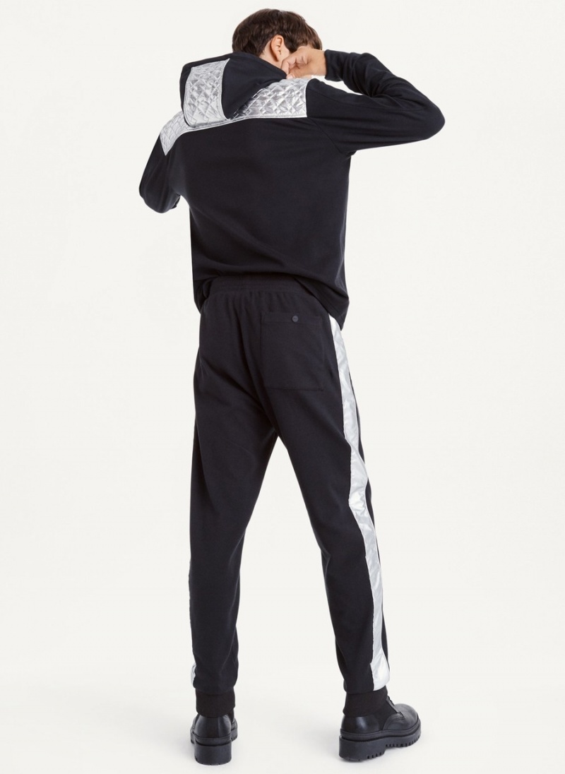 Black Dkny Silver Panel Dstring Men's Pants | I1221125