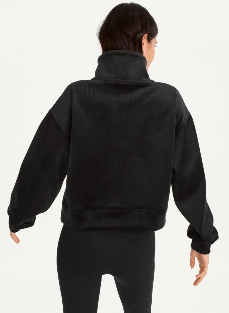 Black Dkny Tech Velour Rib Half Zip W/ Kanga Pocket Women's Pullover | T3227128