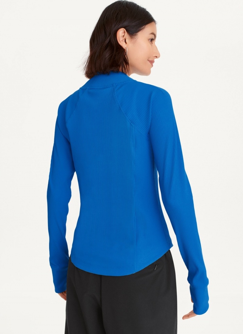 Blue Dkny Solid Rib Full Zip W/ Pockets Women's Jackets | S6212504