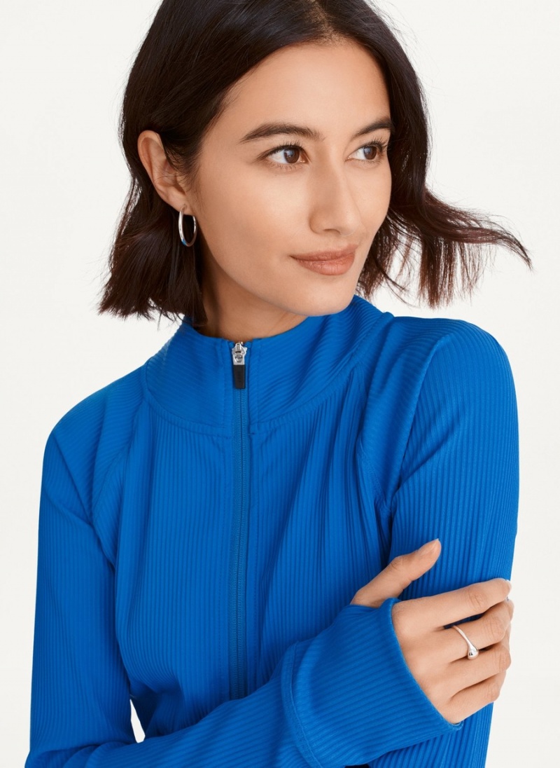Blue Dkny Solid Rib Full Zip W/ Pockets Women's Jackets | S6212504