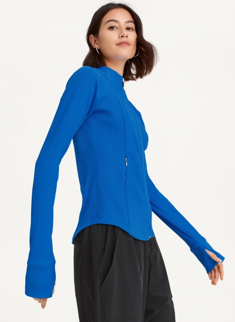 Blue Dkny Solid Rib Full Zip W/ Pockets Women's Jackets | S6212504