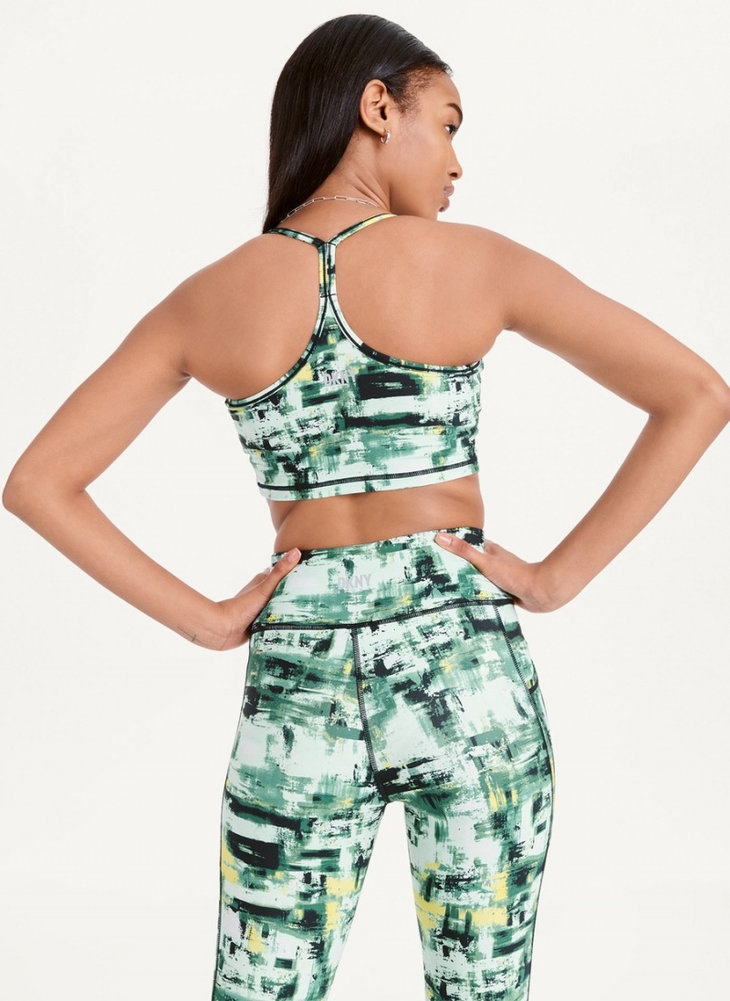 Green Dkny Printed Racerback Women's Sports Bra | Y5763736