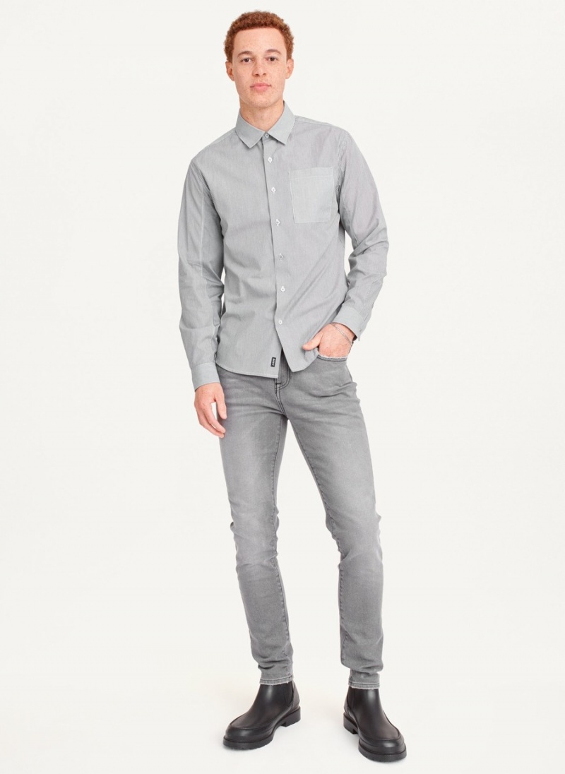 Grey Dkny Long Sleeve Men's Shirts | T7001642