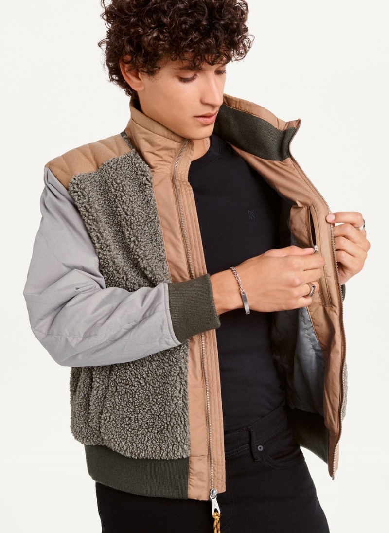 Grey Dkny Mixed Media Sherpa Bomber Men's Jackets | Y9924941