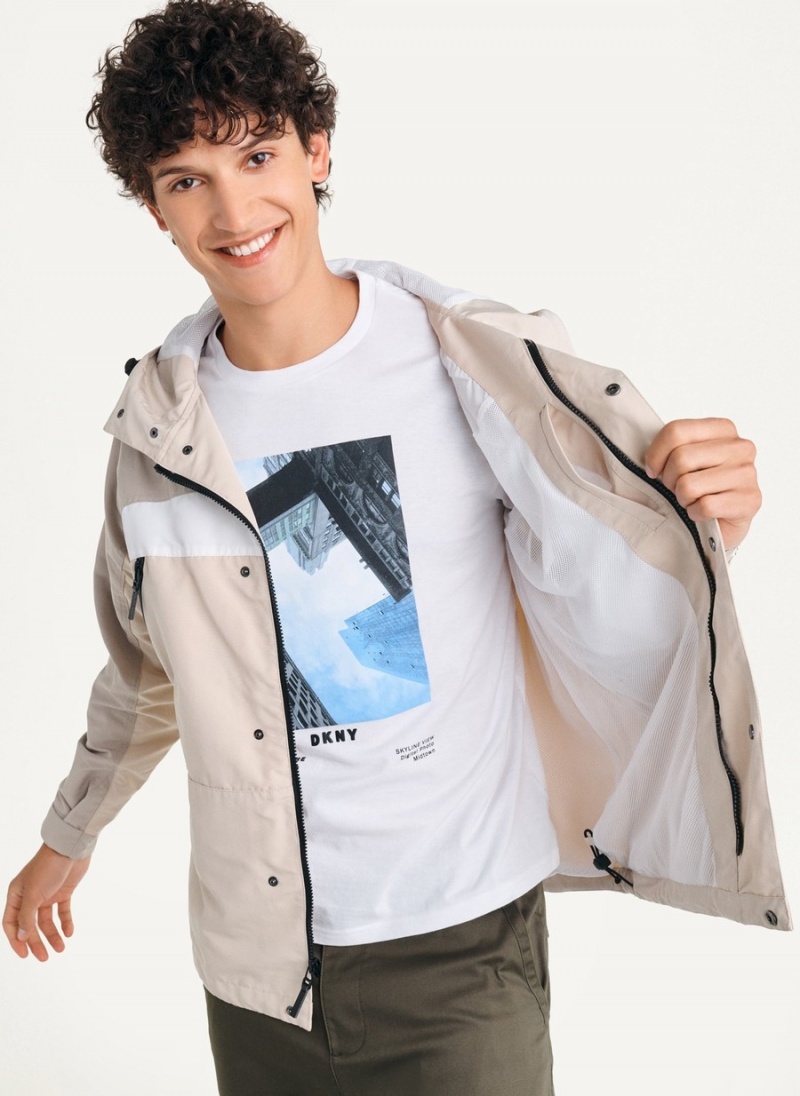 Grey Dkny Nylon Zip Front Hooded Men's Jackets | N0870174