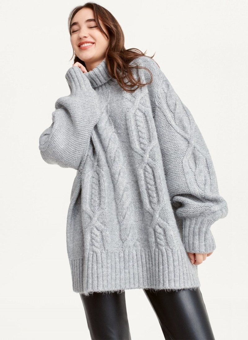 Grey Dkny Oversized Cable Knit Women's Sweaters | Q1779259