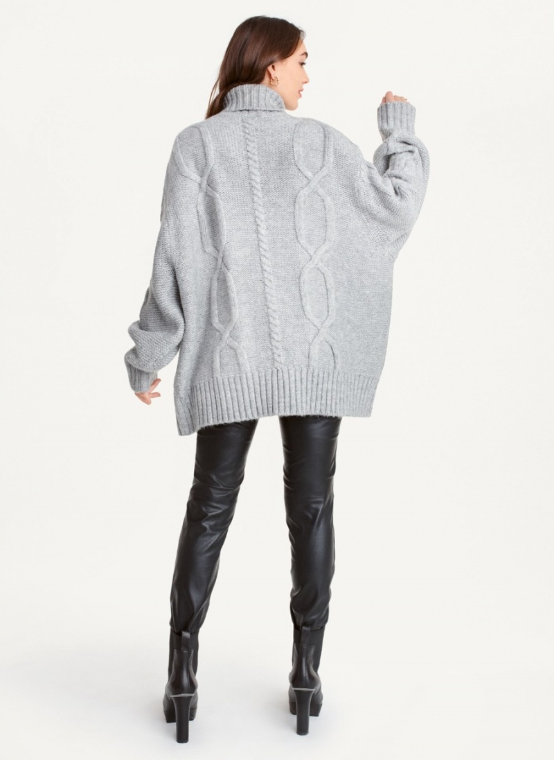 Grey Dkny Oversized Cable Knit Women's Sweaters | Q1779259