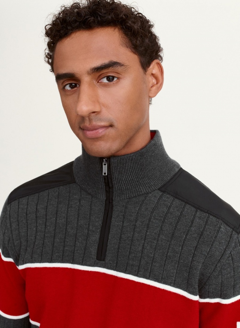 Grey Dkny Zip Mock Colorblock Men's Sweaters | F0622162
