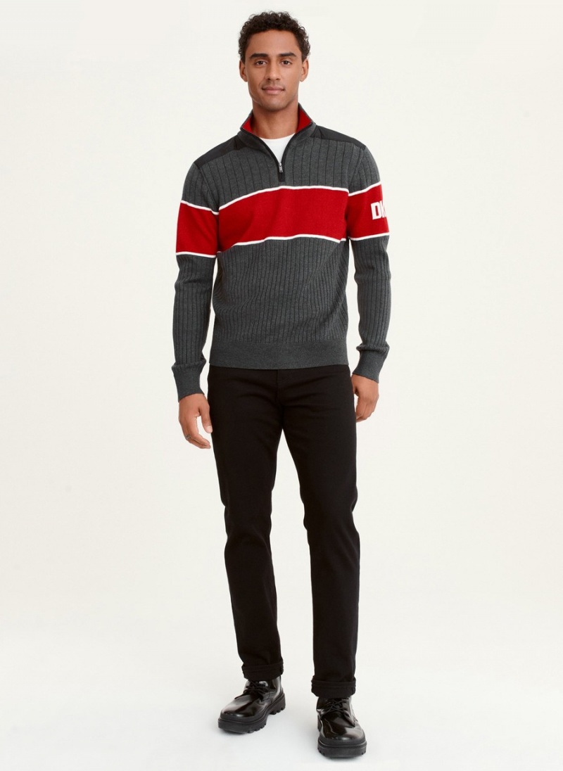 Grey Dkny Zip Mock Colorblock Men's Sweaters | F0622162