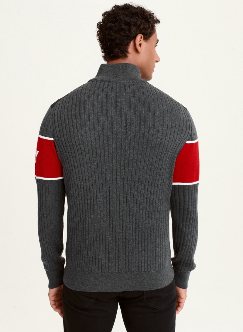 Grey Dkny Zip Mock Colorblock Men's Sweaters | F0622162