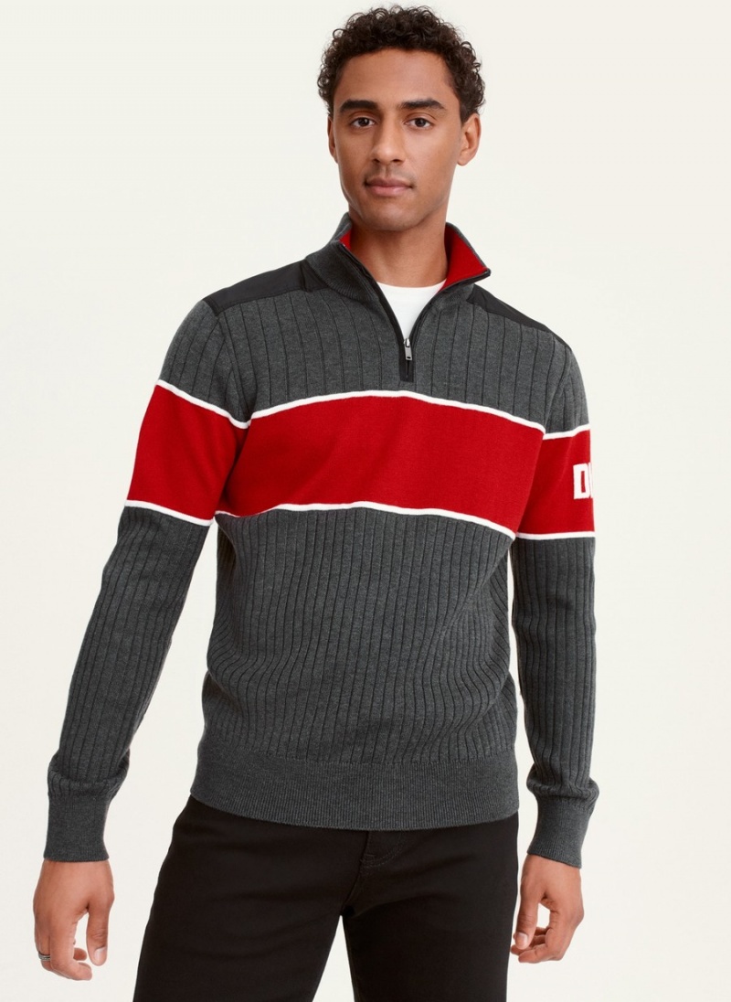 Grey Dkny Zip Mock Colorblock Men\'s Sweaters | F0622162