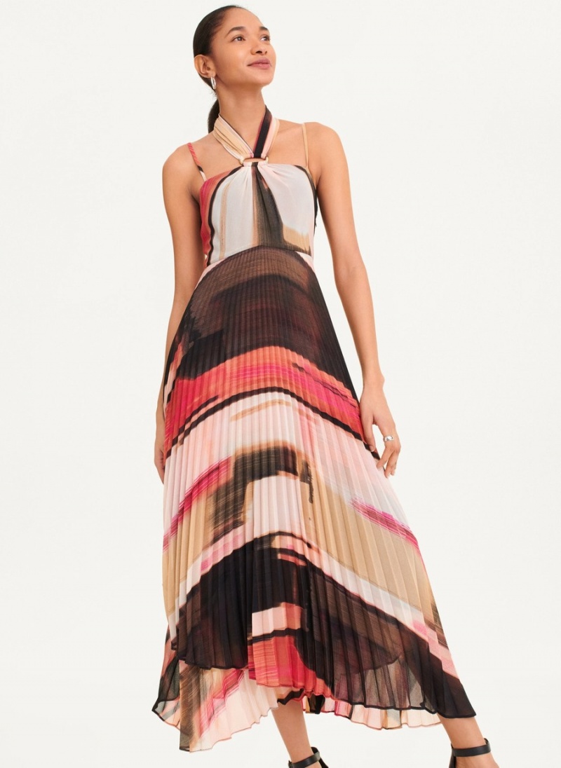 Multicolor Dkny Pleated Halter Women's Dress | C2689342