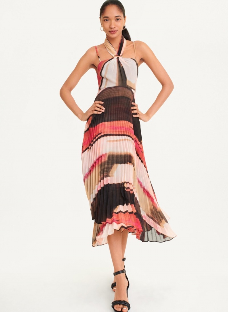 Multicolor Dkny Pleated Halter Women\'s Dress | C2689342