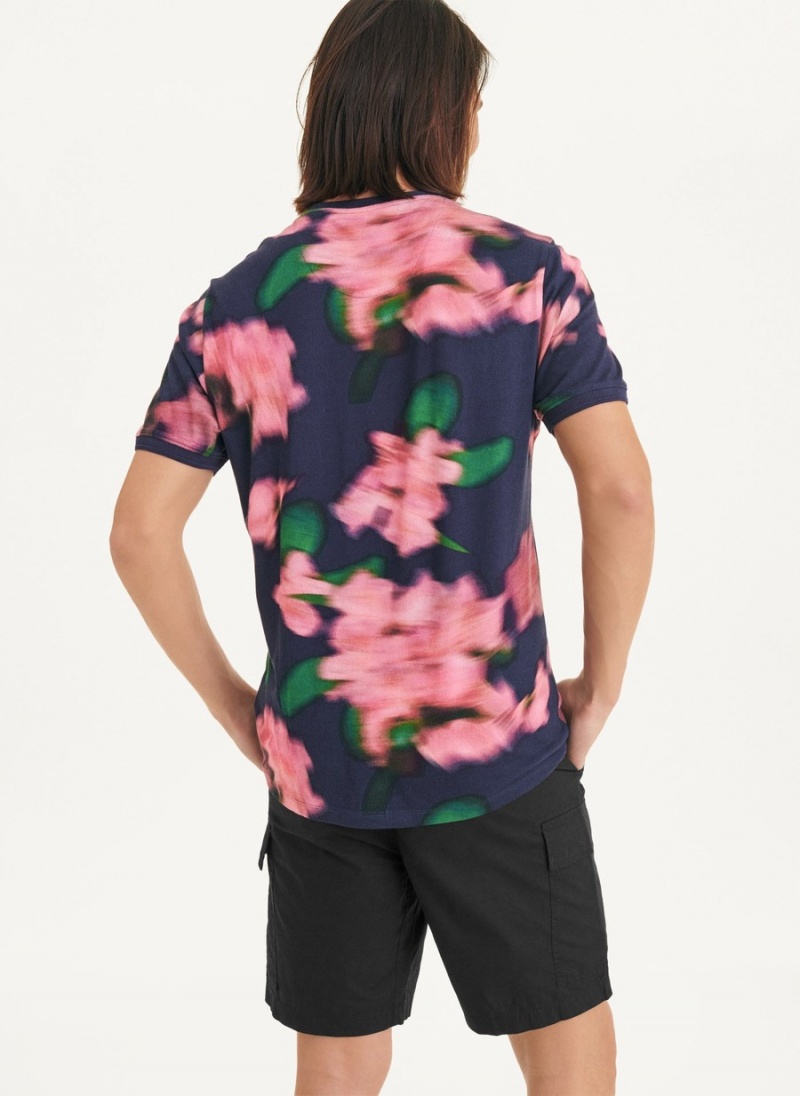 Navy Dkny Blurry Floral Crew Men's T Shirts | Y6220649