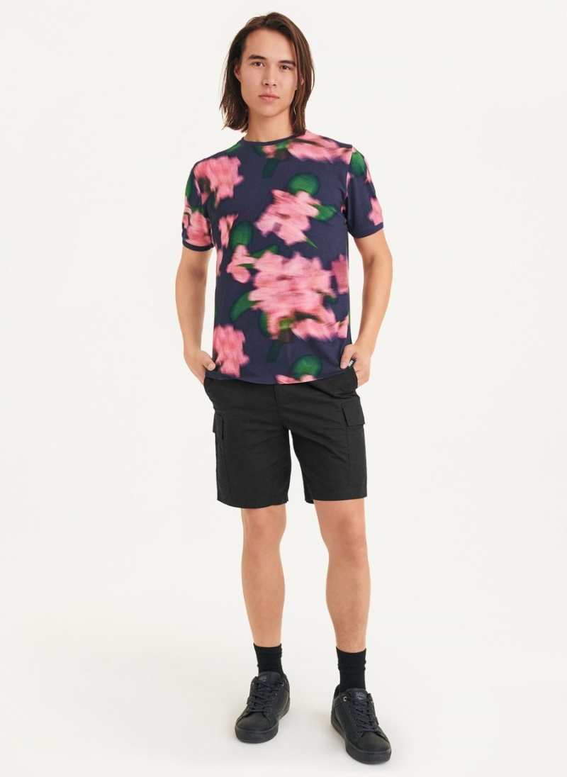 Navy Dkny Blurry Floral Crew Men's T Shirts | Y6220649