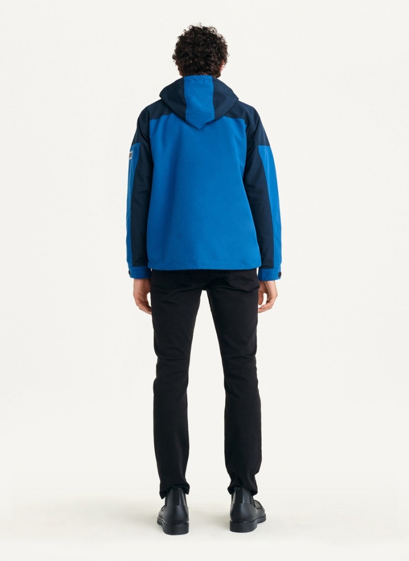 Navy Dkny Nylon Colorblock Four-Pocket Hooded Men's Jackets | Y9499572