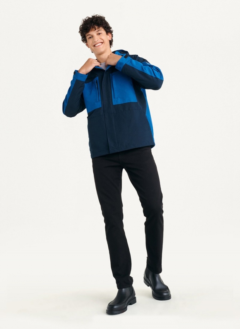 Navy Dkny Nylon Colorblock Four-Pocket Hooded Men's Jackets | Y9499572