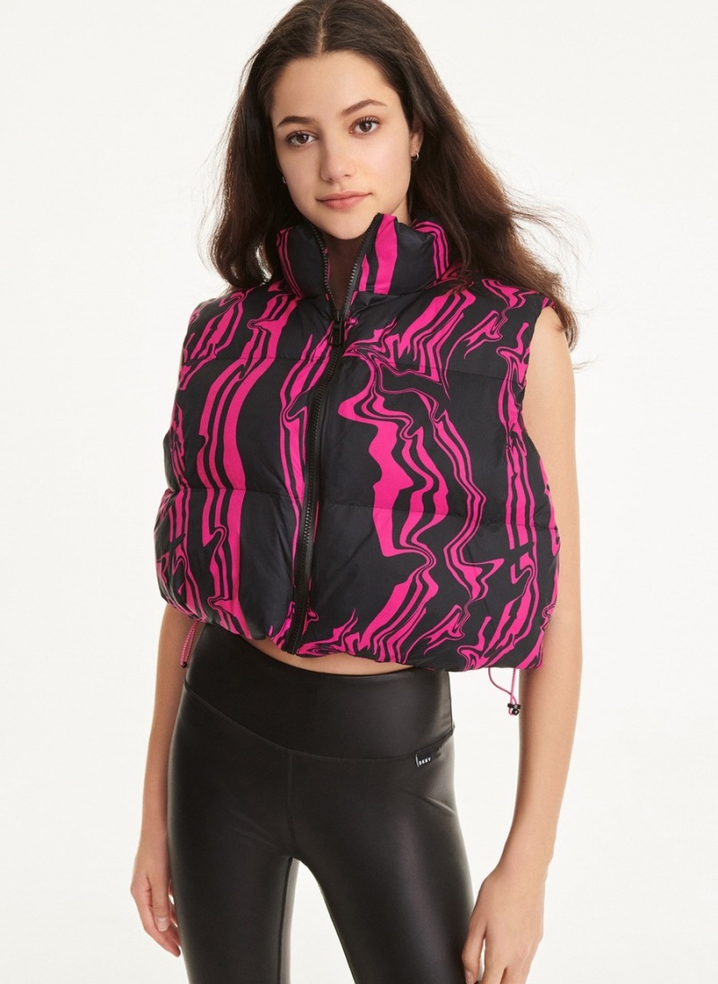 Pink Dkny Marble Print Puffer Women\'s Vest | R6016050