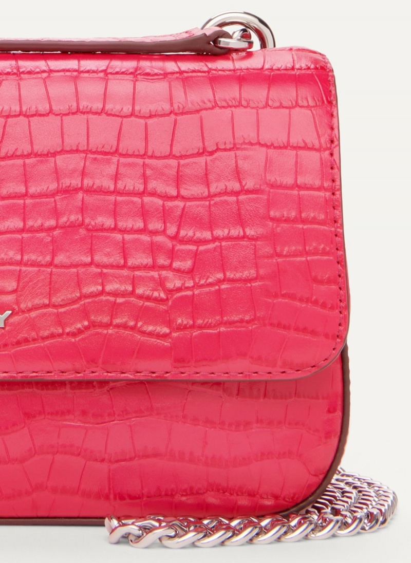 Pink Dkny Sina Croco Flap Women's Shoulder Bags | N5543266