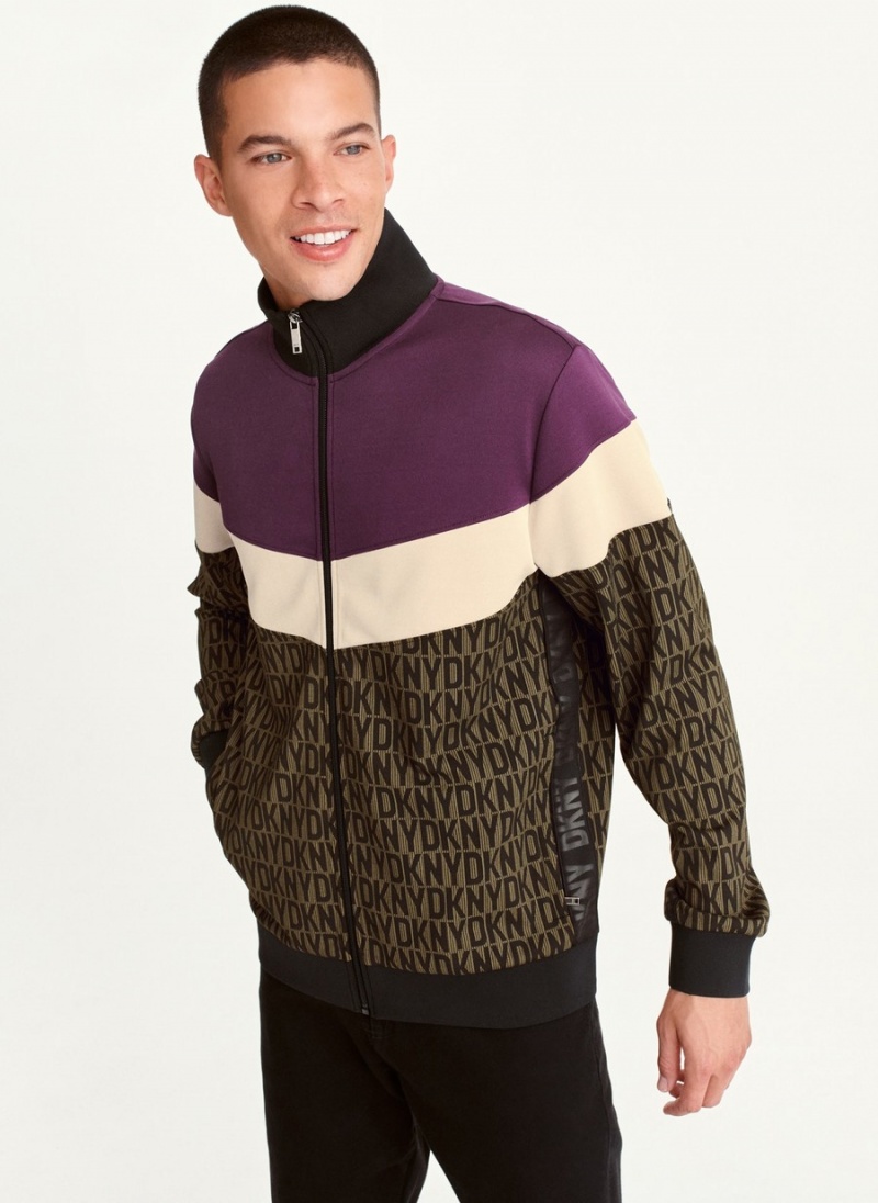 Purple Dkny COLORBLOCK LOGO TRACK Men\'s Jackets | U7558730