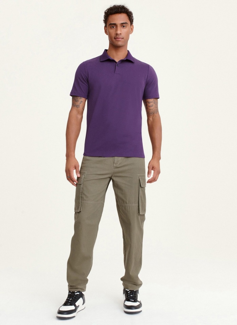 Purple Dkny Core Pima Cotton Pique Men's Polo Shirts | O8452395