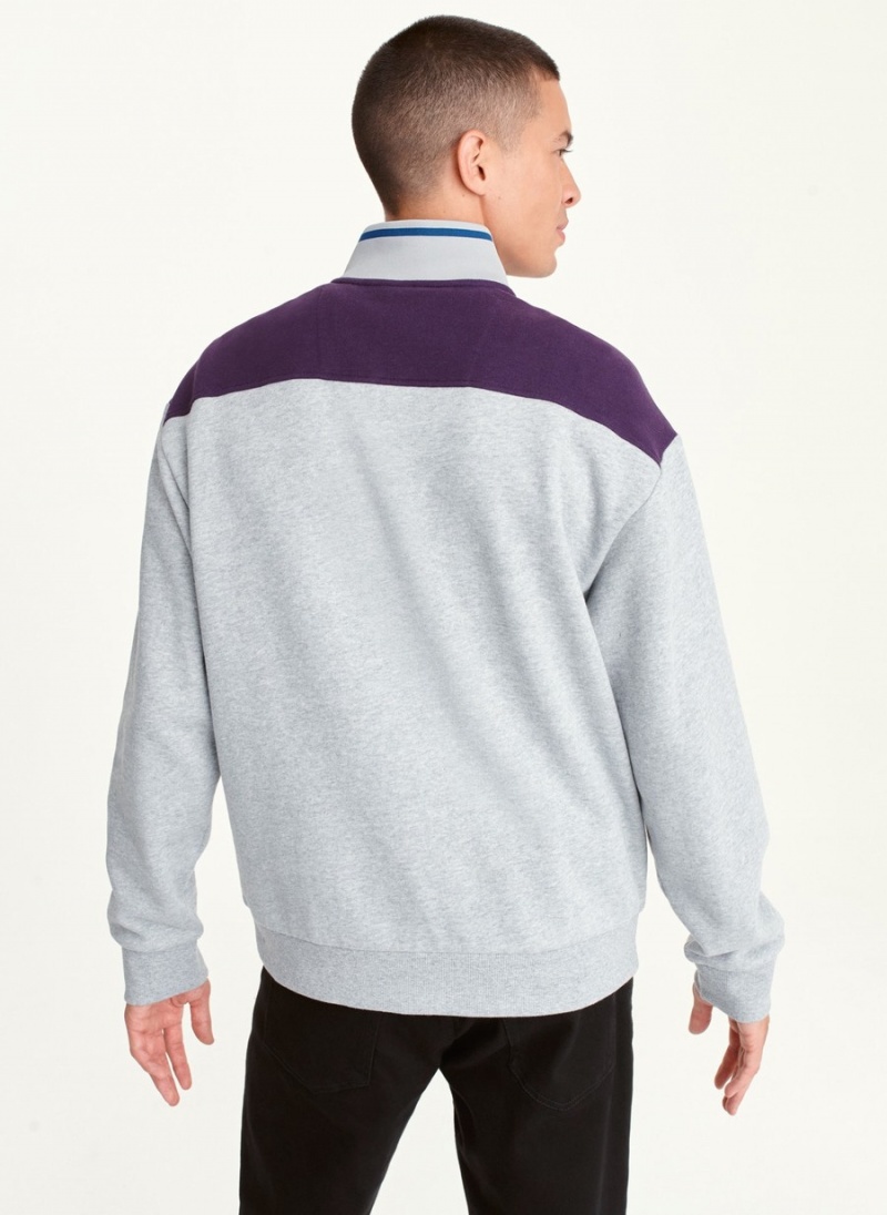 Purple Dkny Fleece Half Zip Colorblock Men's Sweatshirts | P0808278