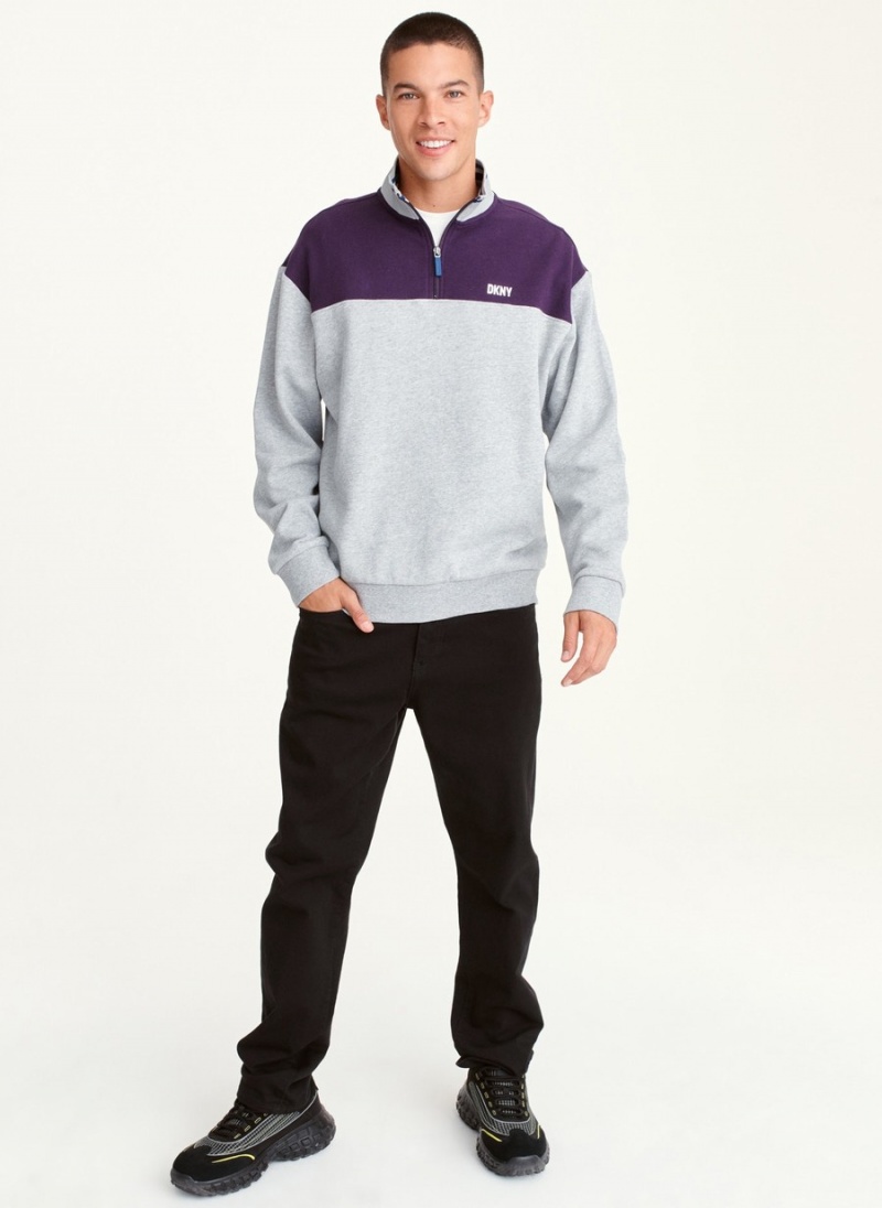 Purple Dkny Fleece Half Zip Colorblock Men's Sweatshirts | P0808278