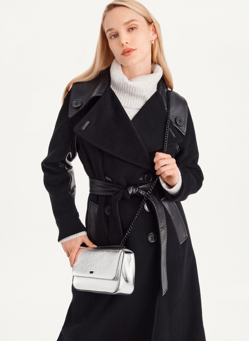 White Dkny Metallic Sina Flap Women's Shoulder Bags | B4389841