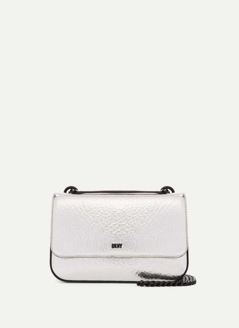 White Dkny Metallic Sina Flap Women\'s Shoulder Bags | B4389841